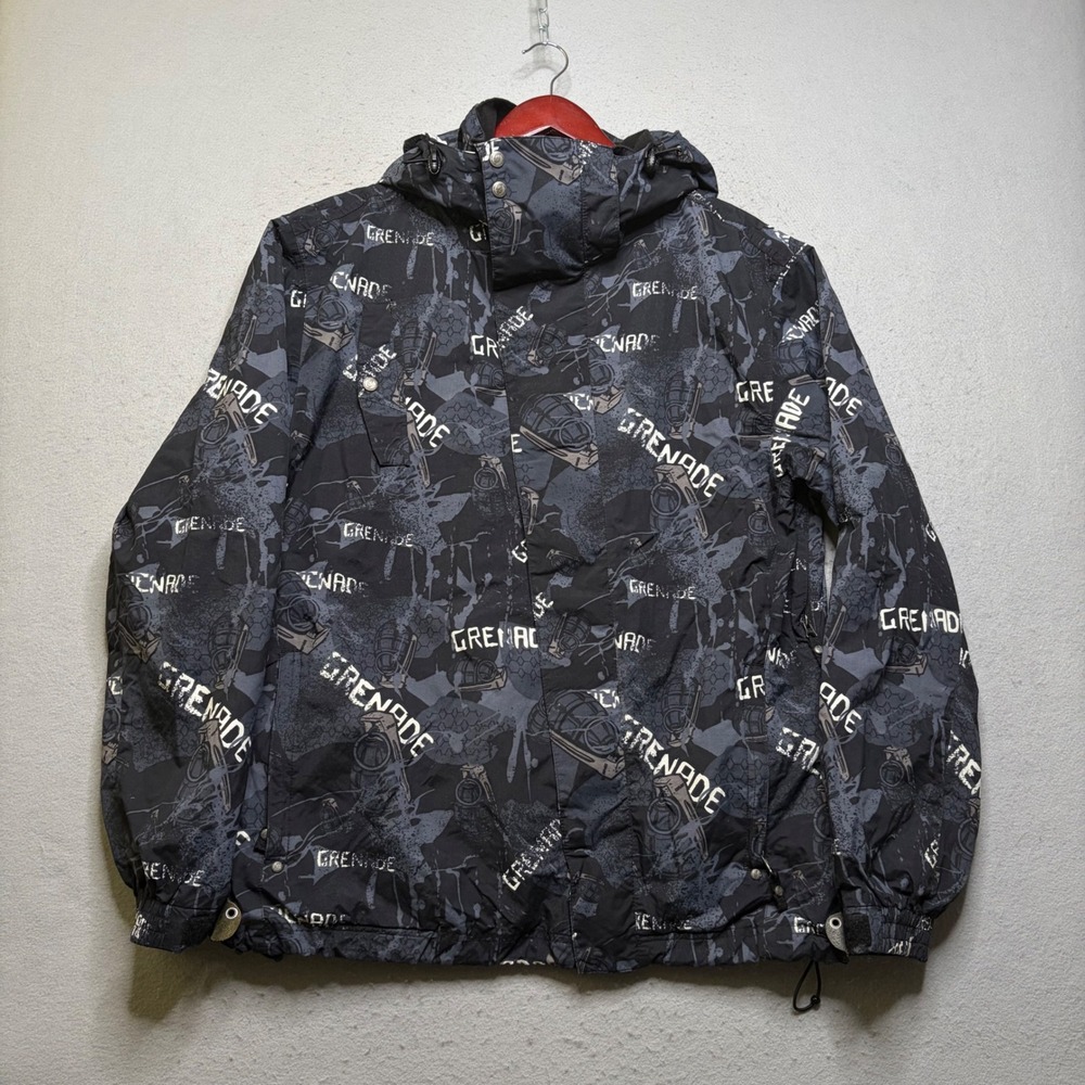 Grenade Fatigue Project Jacket Mens Medium Blue Camo Snowboard Hooded Y2K Shell
